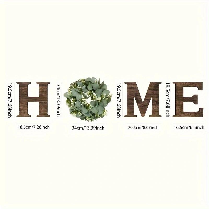 Wooden HOME Letters with Artificial Eucalyptus Wreath, Modern Hanging Farmhouse Sign, Wall Decor for Living Room and Kitchen and Christmas