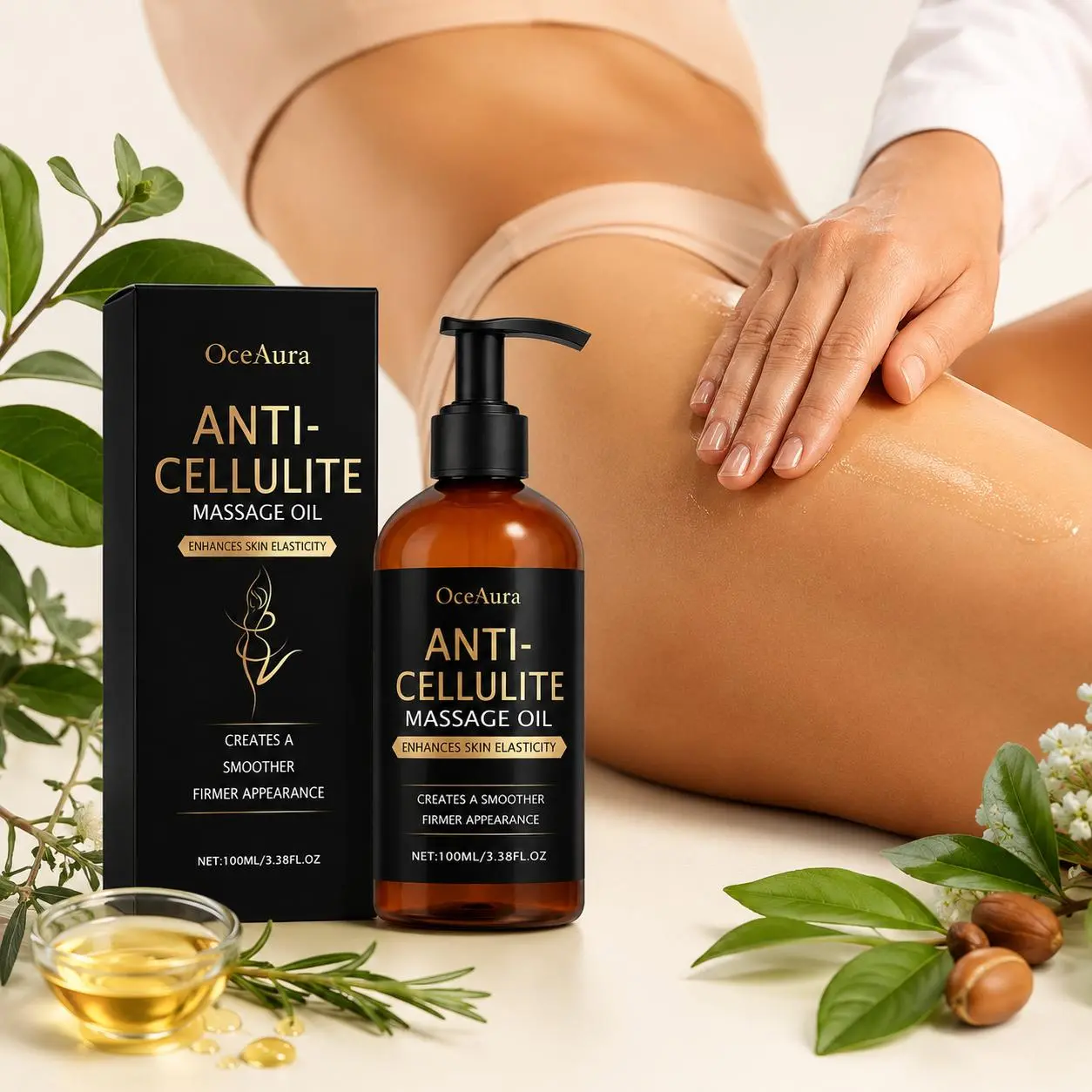 Anti-Cellulite Massage Oil for Women, Firming Body Oil for Legs, Thighs, Hips & Buttocks, Lightweight Non-Greasy Body Massage Oil with Jojoba, Almond Oil & Vitamin E, Nourishing Skin Care for Smoother-Looking Skin, 100ml