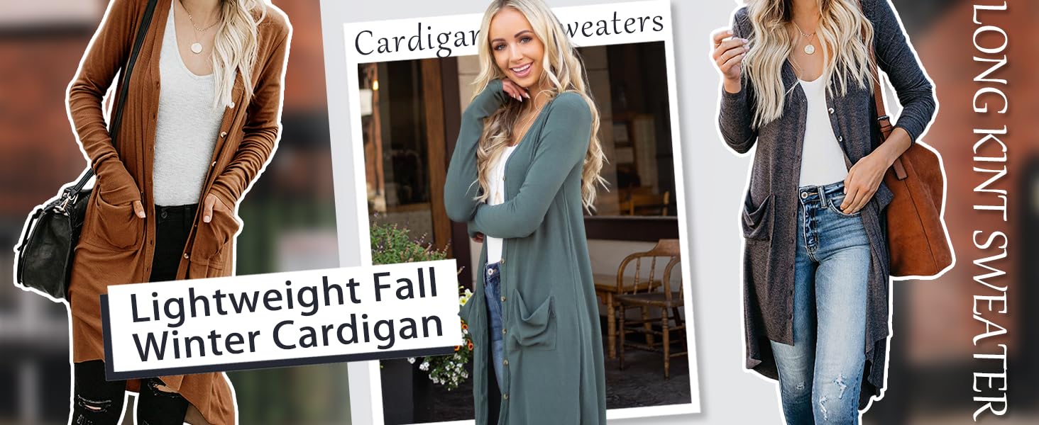 Women's Long Cardigans Button Down High Low Solid Knit Loose Cardigans with Pockets