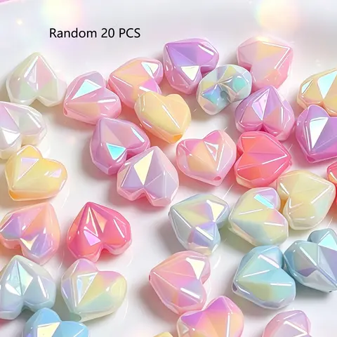 20 UV Coated Heart Beads, Macaron Color Irregular Heart Shaped Beads, DIY Jewelry Making Supplies, Bracelet, Earring, Necklace, Phone Chain Accessories