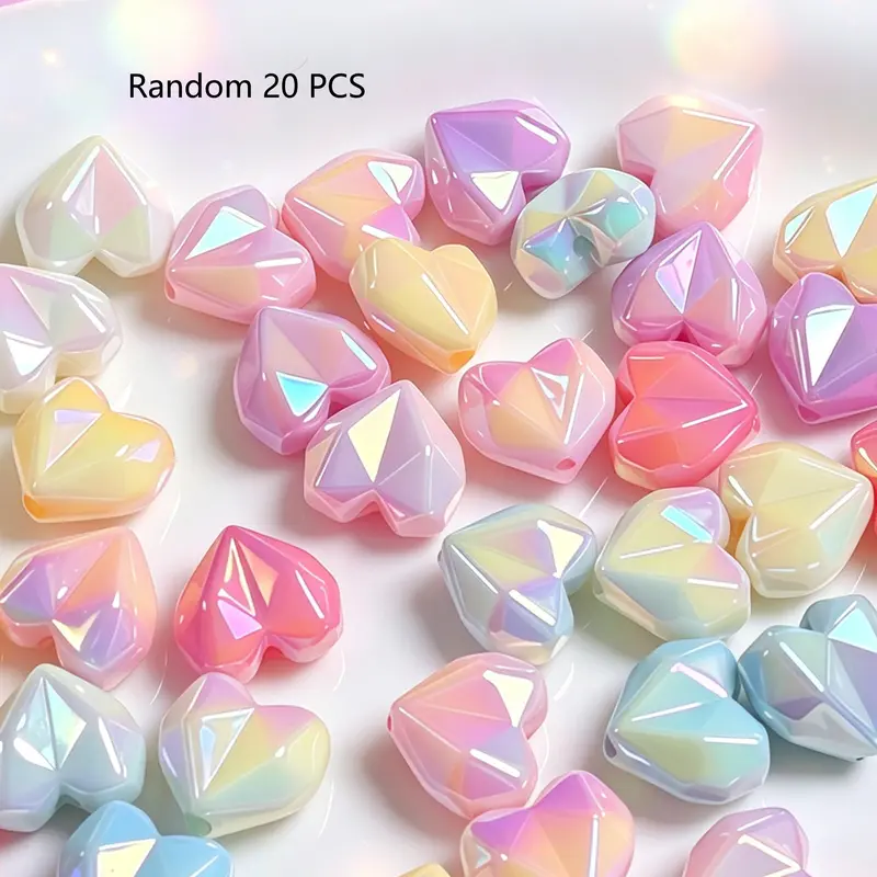 20 UV Coated Heart Beads, Macaron Color Irregular Heart Shaped Beads, DIY Jewelry Making Supplies, Bracelet, Earring, Necklace, Phone Chain Accessories