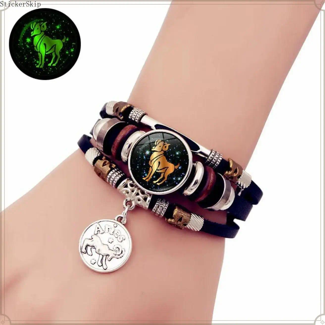 2026 Multilayer Zodiac Leather Bracelet – Handmade Woven Constellation Wrap Bracelet for Women & Men, Adjustable Wristband Jewelry, Personalized Birthday Gift, Trendy Astrology Accessory