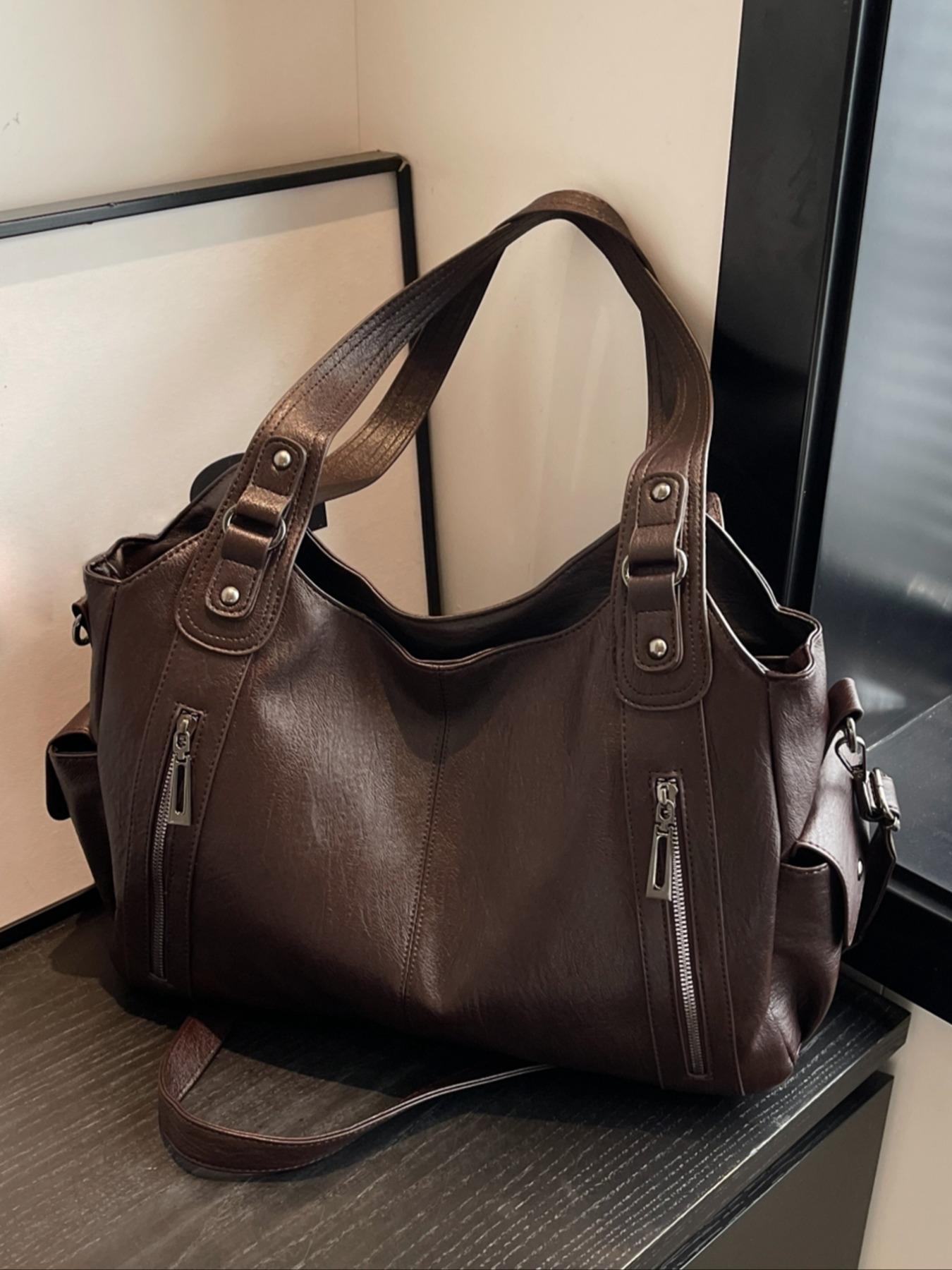 Women's Punk-Style Rivet-Decoration Handbag, Large-Capacity for Fall & Winter Daily Use, Casual Trendy Commuter Bag, Fashionable Shopping Bag for Gifts, Hobo Crossbody Bags