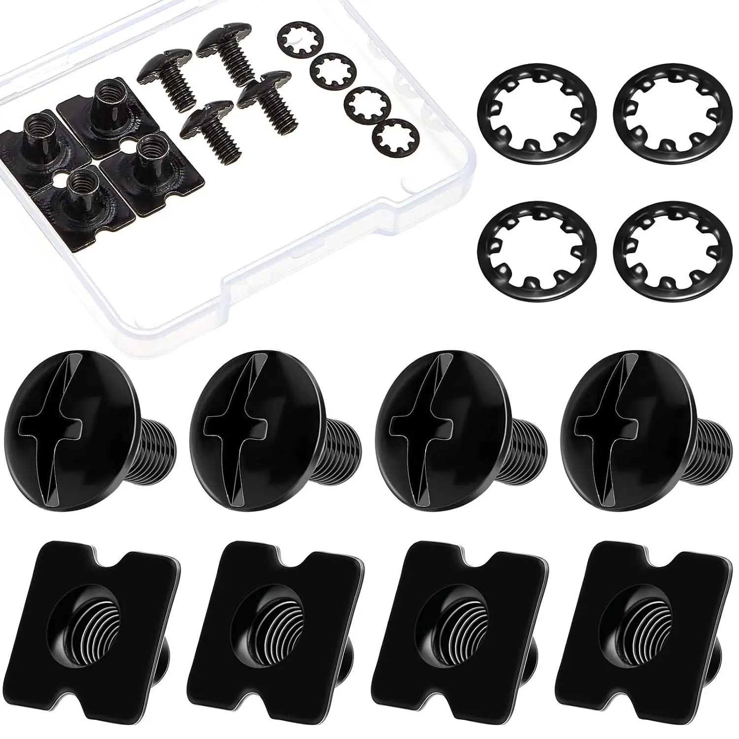 Landhoow 4 Sets Football Backplate Screws Washers Gaskets Kit,Square,Black| Chicago Screws for Secure Attachment, Truss Head Slotted Fasteners, Compatible with Youth Adult Back Plate, Metal Accessories