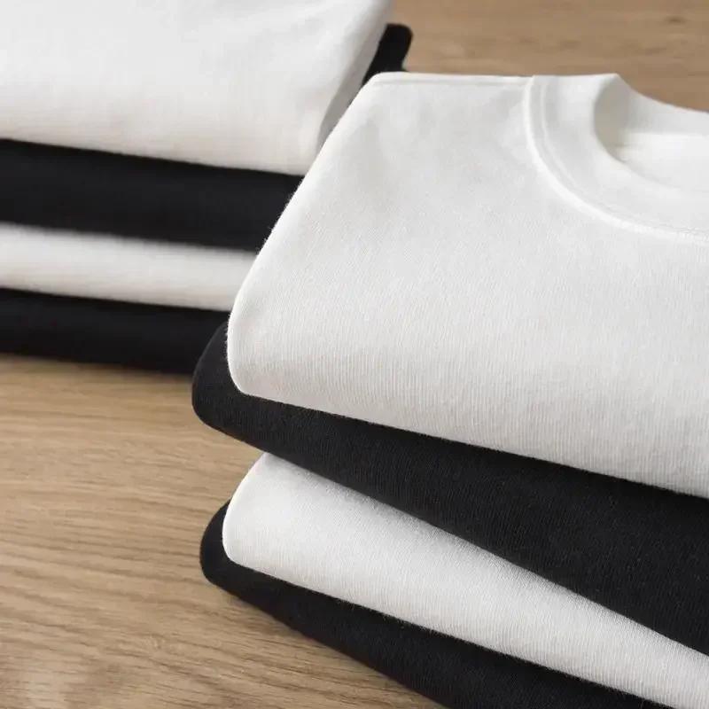 Kyn Apparel High-quality Navy Blue 400g Heavy Solid Color Round Neck Short-sleeved Small Shoulder Loose Casual Bottoming Shirt Men T-Shirts