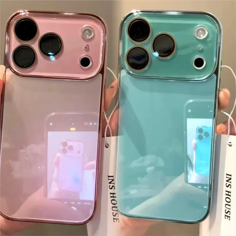Chic Electroplated Mirror Phone Case with Concept Art - Portable Makeup Mirror, Large Camera Bezel Lens Protection, Scratch-Resistant Reflective Surface, Shock-Proof, Fits iOS, For iPhone 15 & Multiple iPhones