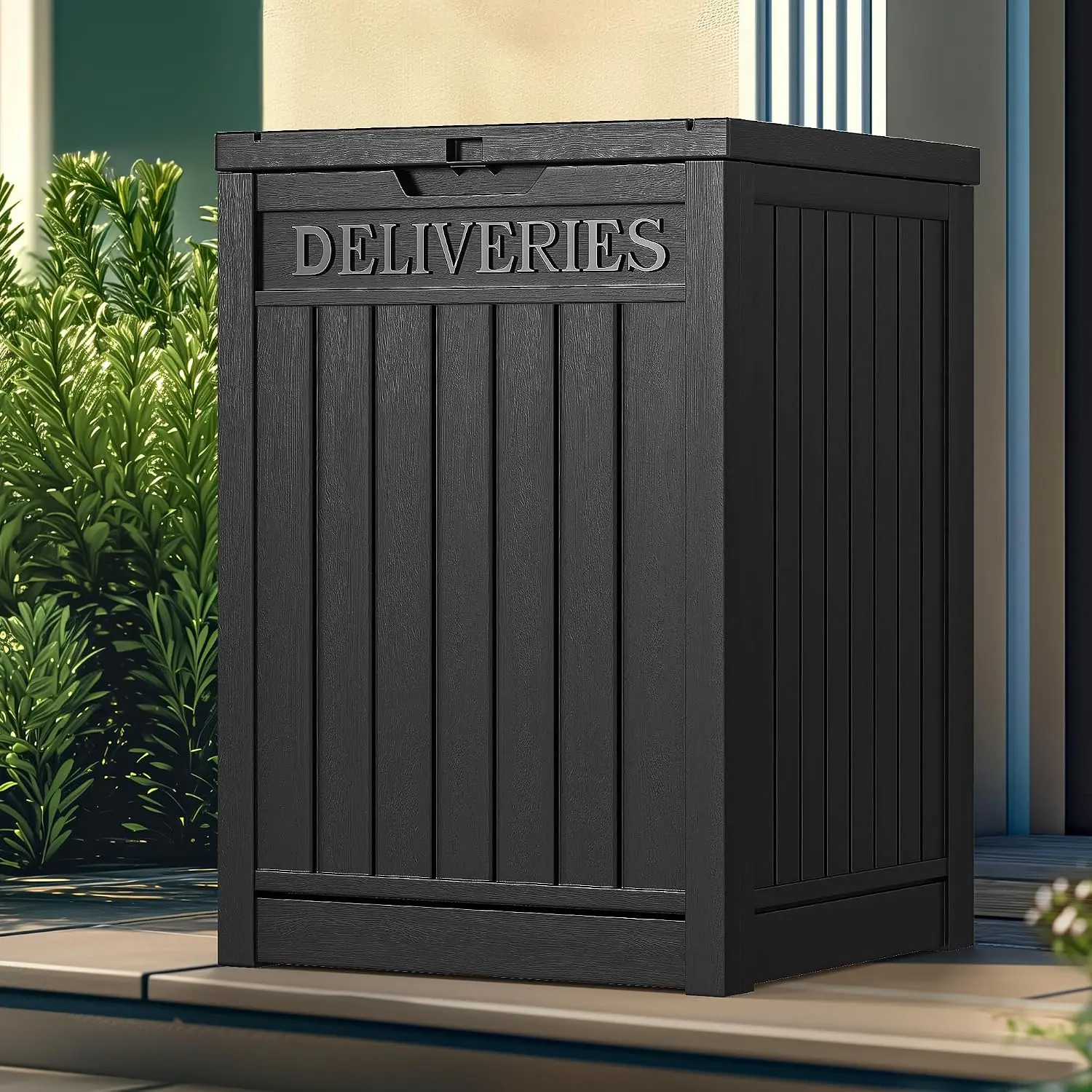 Resin Package Delivery Box 51 Gallon, Secure Lockable Resin Package Delivery Container, Deck Box for Porch & Curbside, Black