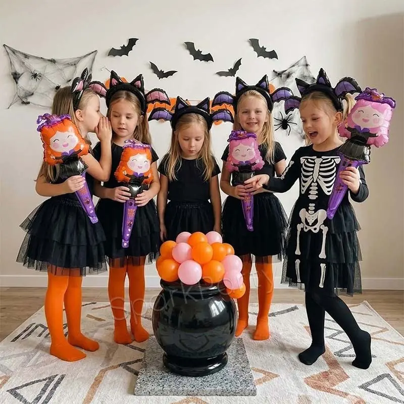 33pcs Halloween Party Decoration Balloon Set, / Devil Wings Hairband Balloons, Witch Handheld Balloons, Scary Spooky