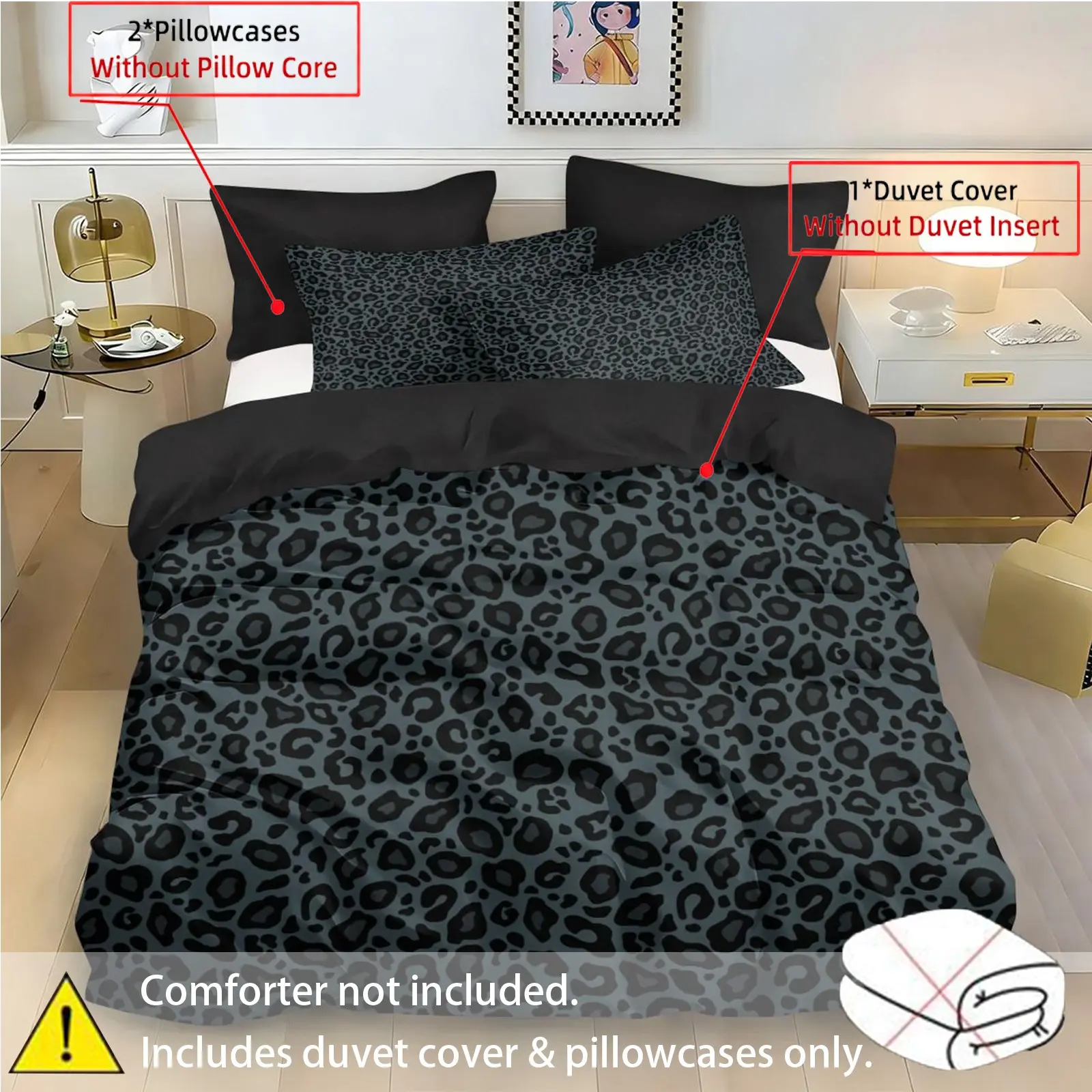 3pcs Leopard Print Bedding Set, Includes 1 Duvet Cover and 2 Pillowcases, Suitable for All Seasons, Home Bedroom Essentials