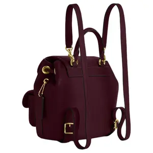 COACH Hadley 23 Backpack for Women – Metallic Gold Accents, Pebbled Smooth Leather, Medium Size, Deep Burgundy