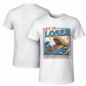 Men’s 100% Cotton GET IN LOSER, WE'RE DOING GOD'S WILL Graphic Print T-Shirt, Casual Short Sleeve Crew Neck Sports Style Tee, Soft Breathable Streetwear Top for Daily Wear, Travel, Outdoor Activities and Summer Casual Fashion