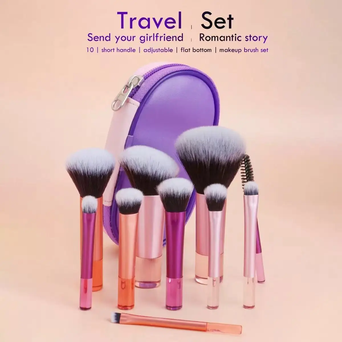 Portable 10-Piece Mini Travel Makeup Brush Set with Storage Bag, Full Face Soft Synthetic Bristle Brush for Foundation, Eye Shadow, Blush, Contour, Essential Compact Beauty Tools for Women and Girls on the Go, Makeup Brushes Kit