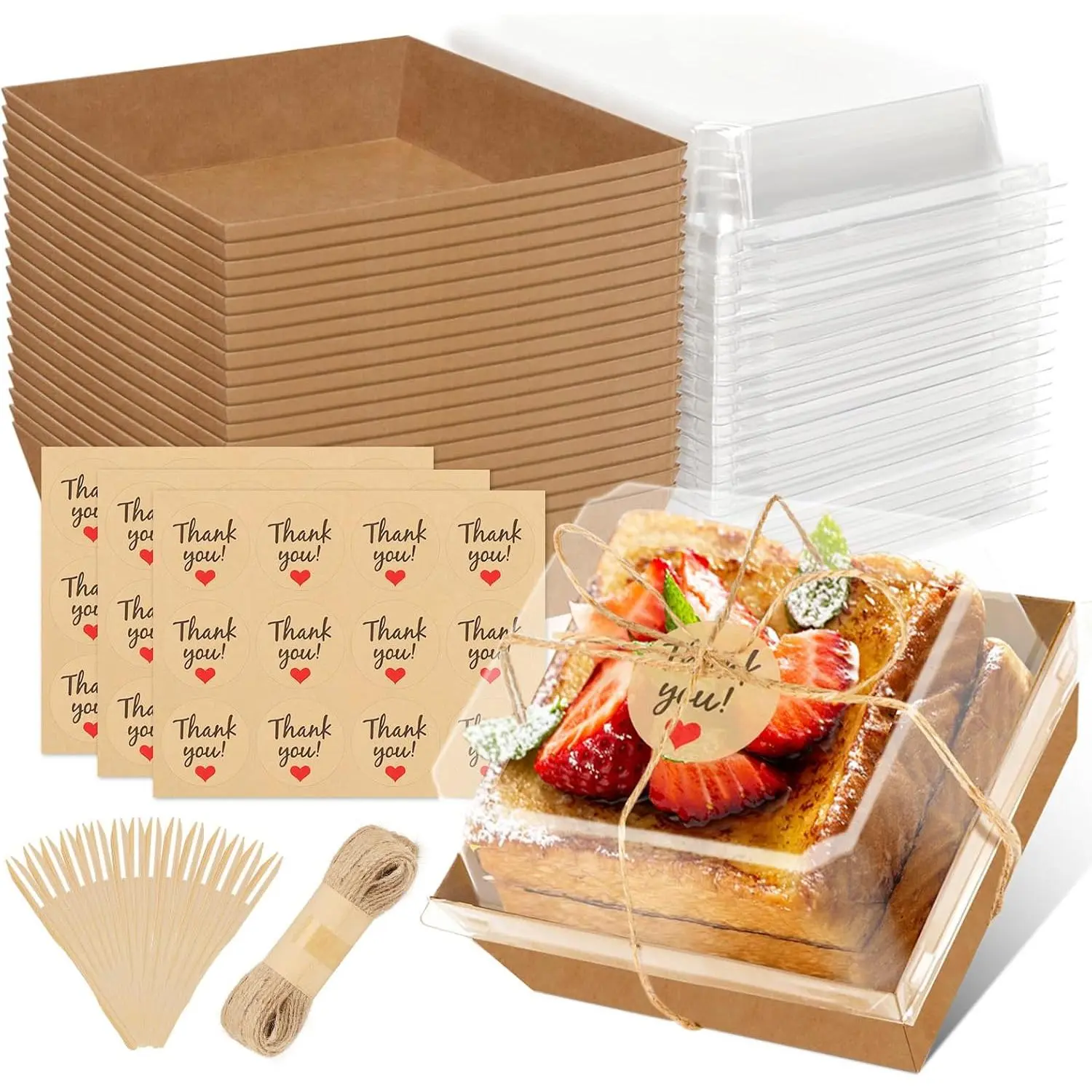 24 Pack Charcuterie Boxes with Clear , Disposable  Container, Brown | Paper, Small, Charcuterie Box To Go, for Camping, traveling, Sandwich, Cookie, Sushi, Cake Slice, Strawberries