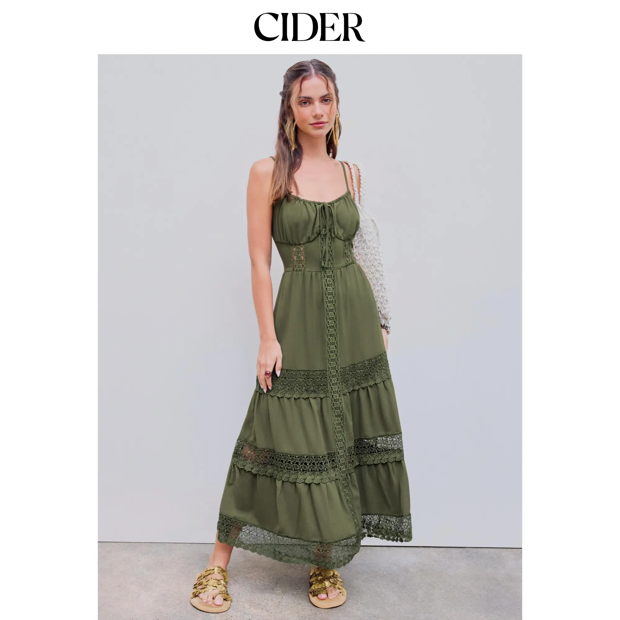 Cider [size 0-10] Lace Trim Corset Tiered Cami Maxi Dress SummerFinds