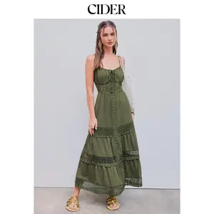 Cider [size 0-10] Lace Trim Corset Tiered Cami Maxi Dress Dealsforyou