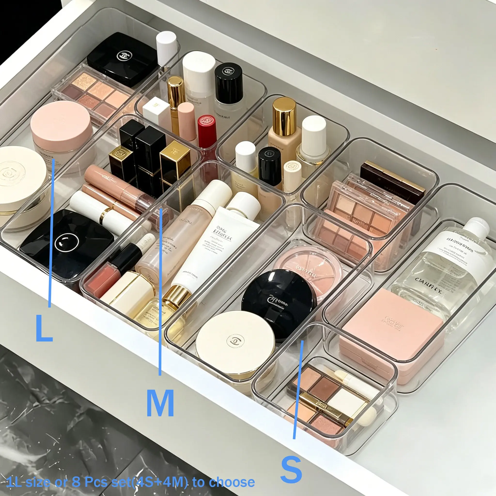 Transparent Crystal Makeup Organizer Set, Cosmetic Storage, Cosmetics Organizer Storage, Drawer Dividers & Desktop Storage Boxes, Office Supplies Organizers, Home Organization, Durable Storage Organizer