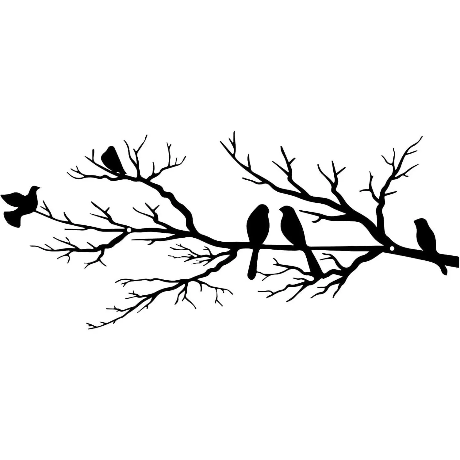 Metal Birds Wall Art, Metal Vivid Birds on Branch Silhouette Wall Decor Black Leaves with Bird Outdoor Hanging Wall Sculpture for Home Balcony Garden(Large)