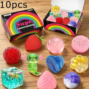 Novelty Portable Sensory Fidget Toys 10 Pack, 2026 New Soft Non-Sticky Glitter Transparent Squish Balls, Random Color Portable Sensory Squeeze Toy set, Ideal Classroom Reward & Holiday Birthday Gifts