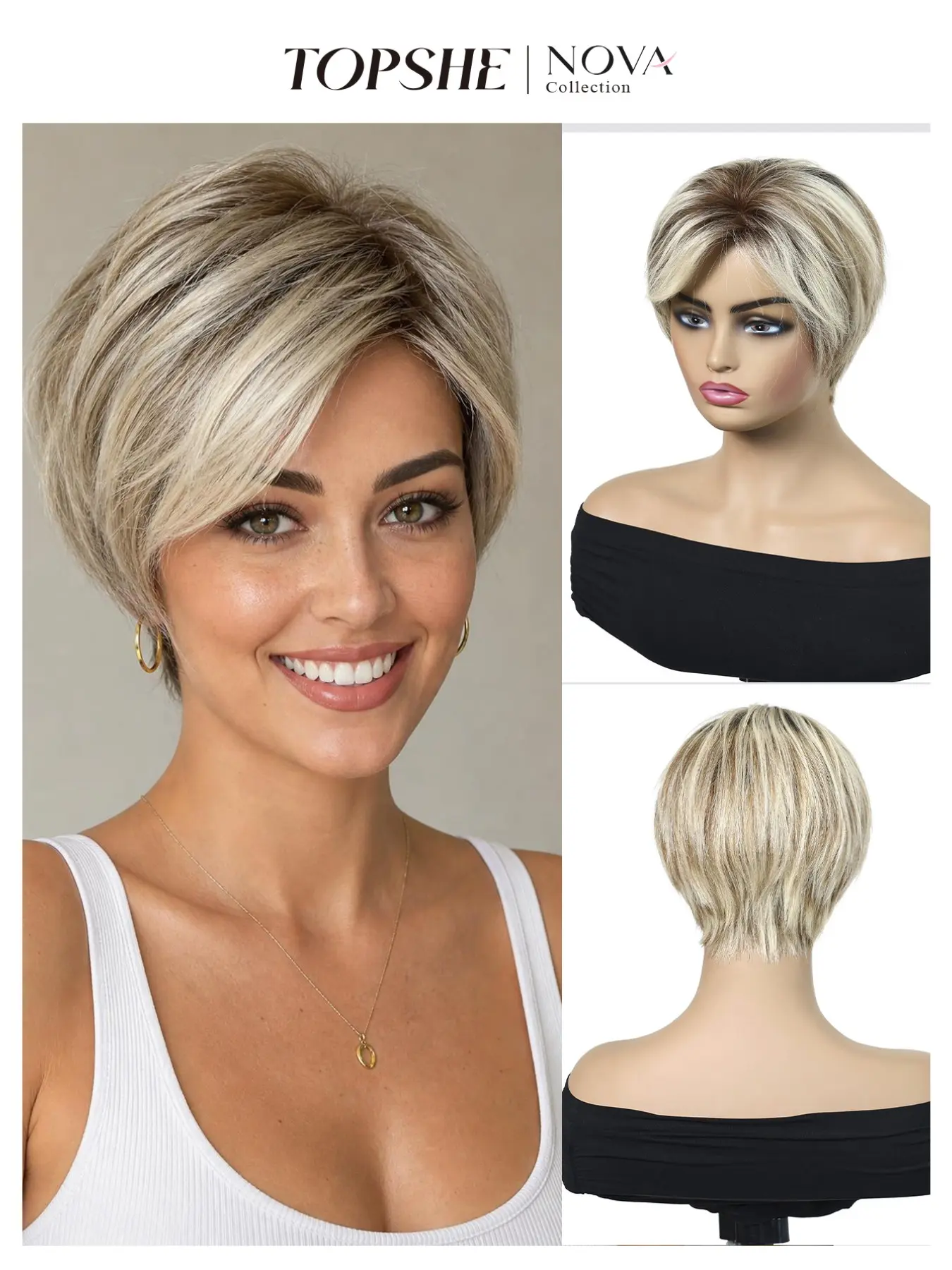 1pc Ash Blonde Pixie Cut Short Wig, Human Hair Blend Chic Style, Natural Looking Breathable Cap Glueless Wig, Easy Maintenance for Modern Daily Look, Instant Hair Volume and Style Upgrade for Women, Professional Office Ready Look