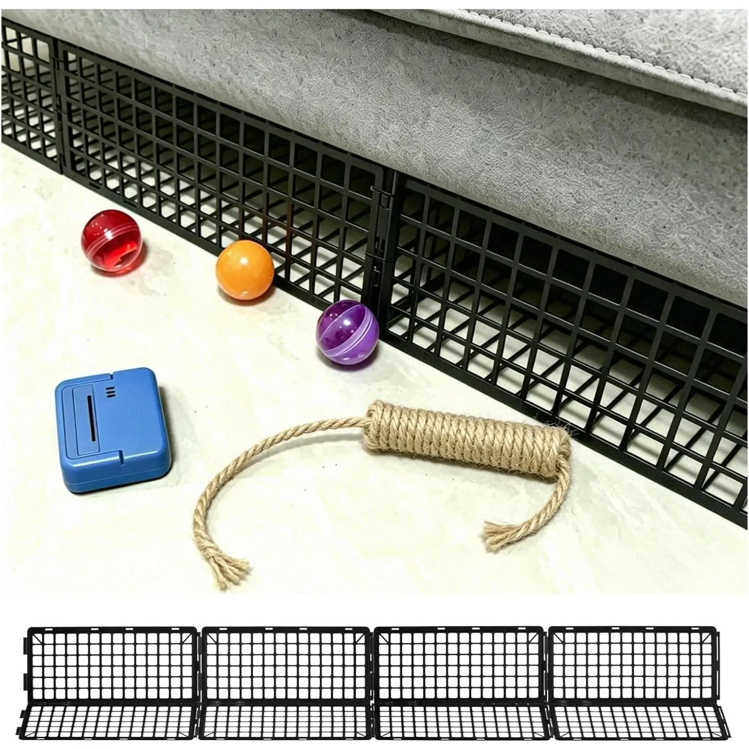 8 Pack Under Bed Blockers for Pets Easy to Install Black Plastic Under Couch Blocker (6.5" H X 14.5" L) Prevents Dogs Cats Toys from Getting Under Sofa or Furniture