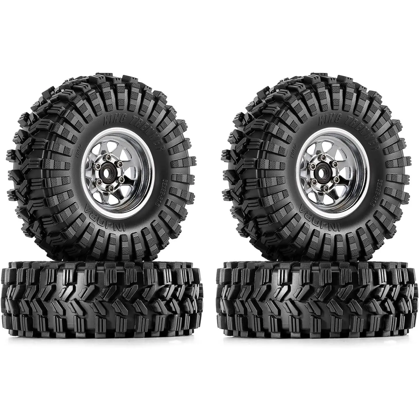 1.0 Beadlock Wheel Tires Set -3.78mm Offset Wheel Rims for 1/18 1/24 RC Crawler Car Axial AX24 SCX24 FMS FCX24 TRX4M, Silver(W1004-T1014)