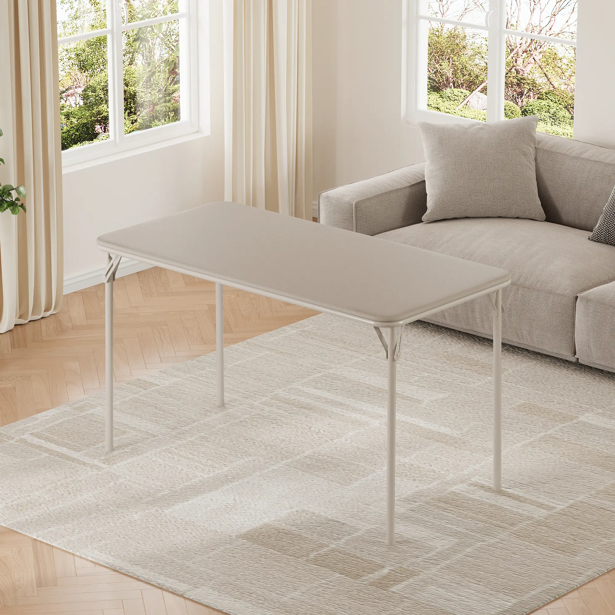 Durable Collapsible Table for Dining & Events – 47" x 20" Rectangle, Metal Frame, PU Leather Top, Scuff & Mark Resistant, Anti-Slip Feet, Lightweight, Indoor/Outdoor, Only Table