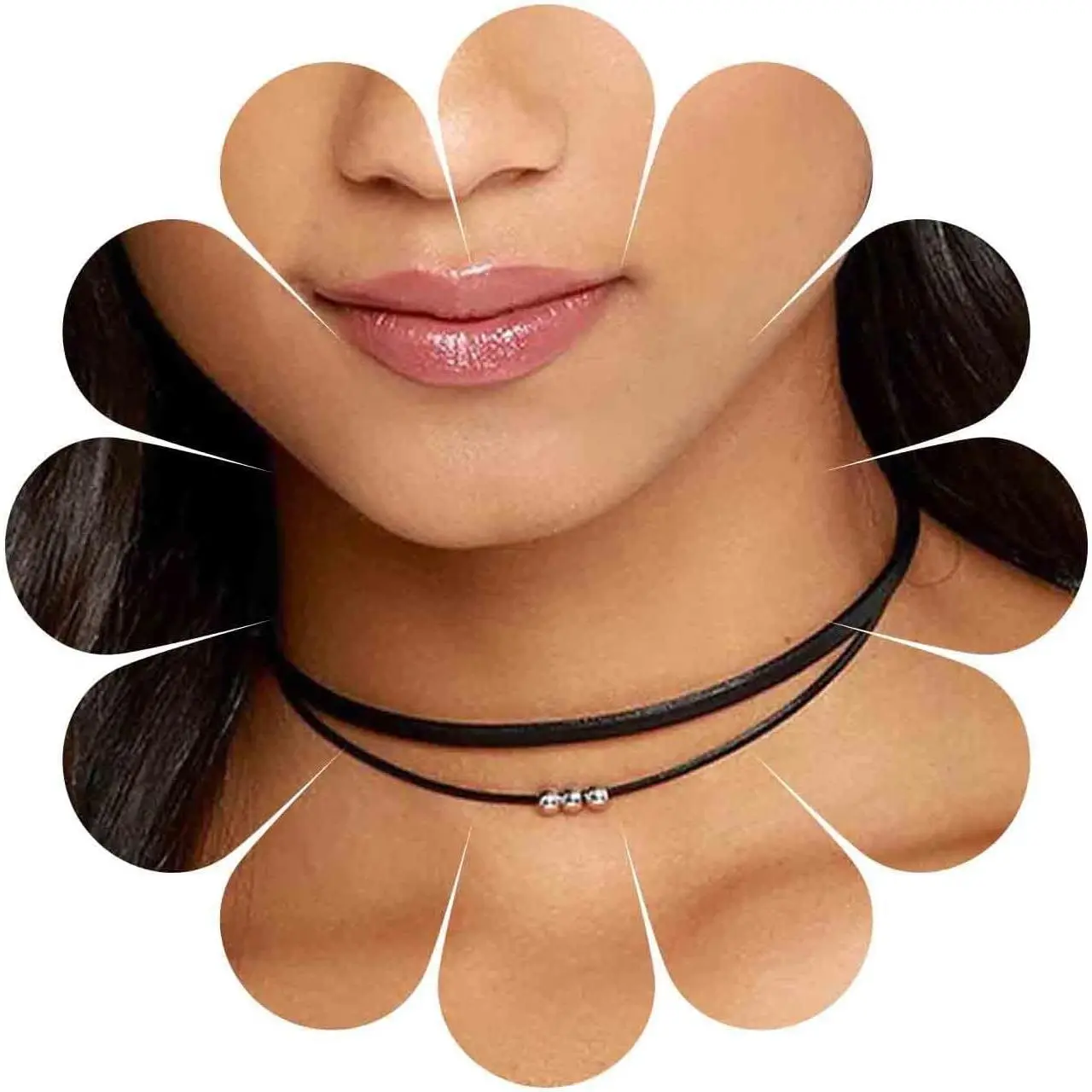 Boho Layered Leather Rope Choker - Black Leather Cord Gothic Suede Necklace Chain - Short Black Collar Jewelry for Women and Girls