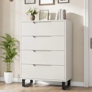 Garvee 4 Dresser for Bedroom, 41.5 in Tall Dresser, Freestanding Vertical Drawer Cabinet with Storage, Wooden Closet Storage Chest for Living Room, Hallway, Entryway, White