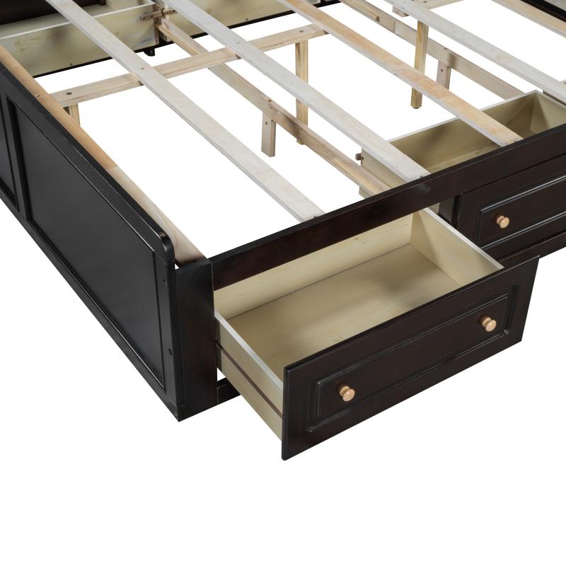 Bellemave Wood Queen Size Platform Bed Frame with 6 Drawers Espresso Sturdy Construction Solid Pine MDF Classic Design No Box Spring Required Easy Assembly