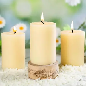 3 Pack Ivory White Beeswax Pillar Candles 105 Hours Long Burning Unscented Dripless Smokeless Organic Candles for Home Prayer Emergency 2x3in