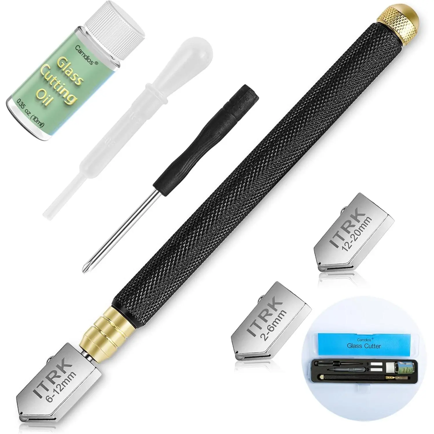 Glass Cutter 2mm-20mm & Glass Cutting Oil, Professional Upgrade Glass Cutters Tools with Carbide Tip & Automatic Oil Feed, Pencil Style Ergonomic Tool for Cutting Thick Glass, Tiles, Mirror, Mosaic