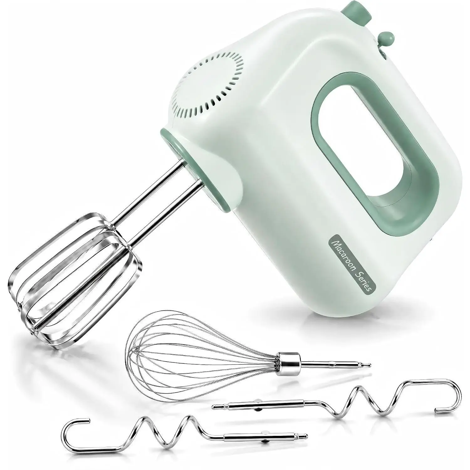 300W Compact Lightweight Electric Hand Mixer, with  Quiet DC  for Baking, Cake, Brownies, Cookie Dough, Ideal for  Kitchen (Green)