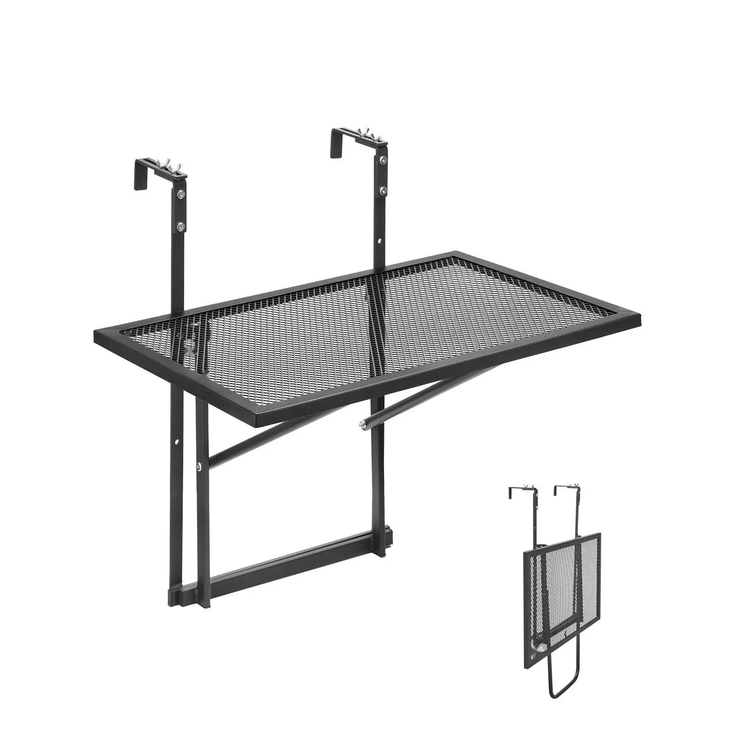Balcony Hanging Table 19 x 24 In Outdoor Metal Patio Railing Table, Adjustable, Space-Saving Balcony Furniture, Weather-Resistant Finish, Easy Mount For Small Balconies, Apartments, Patio Decor, Outdoor Living