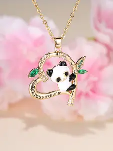 Chinese Style Panda Bamboo Heart Pendant Necklace, Elegant Copper Chain, Perfect Gift for Valentine's Day, Anniversary, Memorial Day