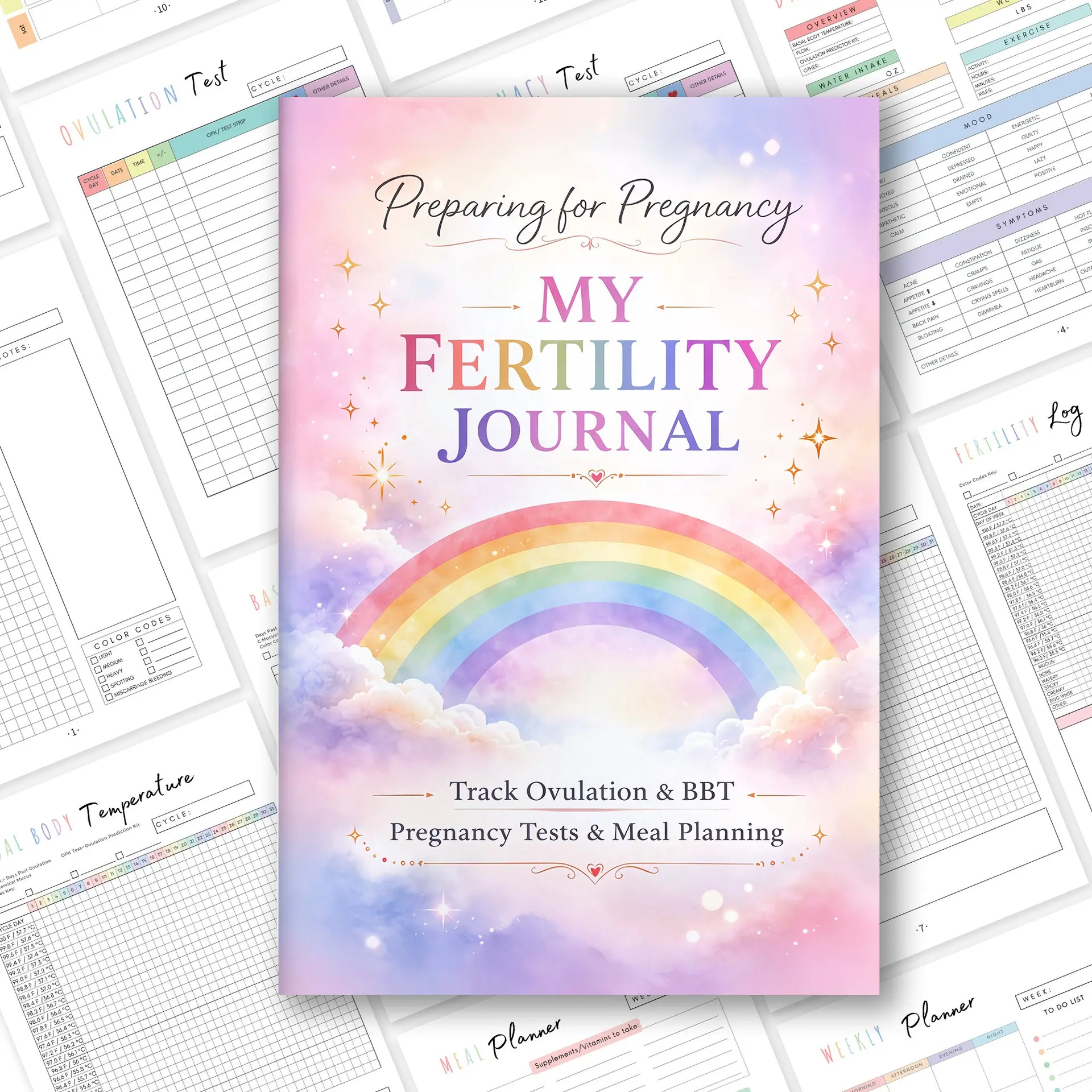 Pregnancy Planning Journal, 40 Pages, Dual-Sided Printing, Track Ovulation, Basal Body Temp, Pregnancy Tests, Diet, Plans, Baby Journey Log