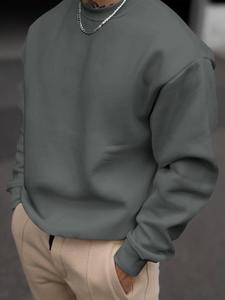 men's loose solid drop shoulder round neck sweatshirt, casual minimalist long sleeve crew neck pullover for spring fall, men's clothes for daily wear