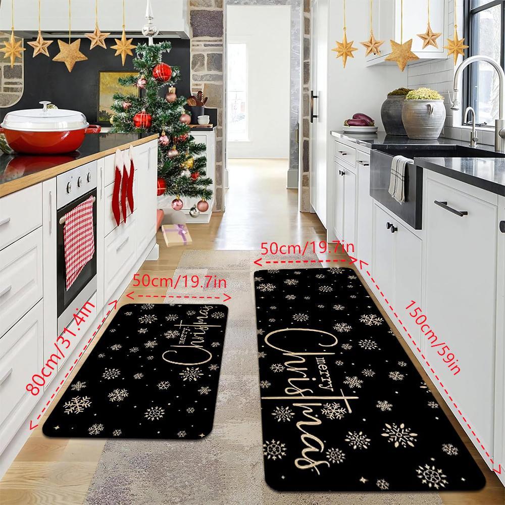 Christmas Kitchen Mats Set, Festive Wood Grain Design, Non-Slip Soft Low Profile, Winter Home Decor, Holiday Cooking & Celebrations, Home Decorative Rug