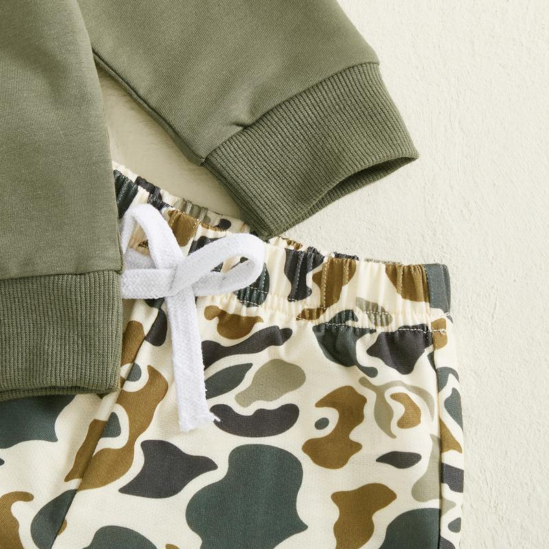 Babamoon Toddler Baby Boy Fall Hunting Outfits Half Zip Long Sleeve Animal Mallard Duck Print Pullover Tops Camouflage Pants 2Pcs Wild Clothes Set