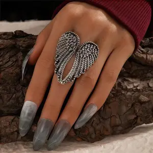 Dark Angel Wing Cross Ring | Gothic Punk Statement Ring for Women & Men |  Adjustable Bold Open Ring | Dark Silver Tone Gothic Jewelry |  Edgy Angel Wing Ring 2026 🔥