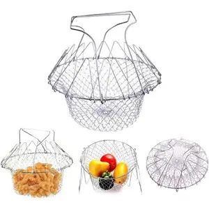 Deep Fry Basket - 304 Stainless Steel - Multi-Function Foldable Chef Cooking Basket, Flexible Kitchen Tool for Fried Food, Washing Fruits, Vegetables