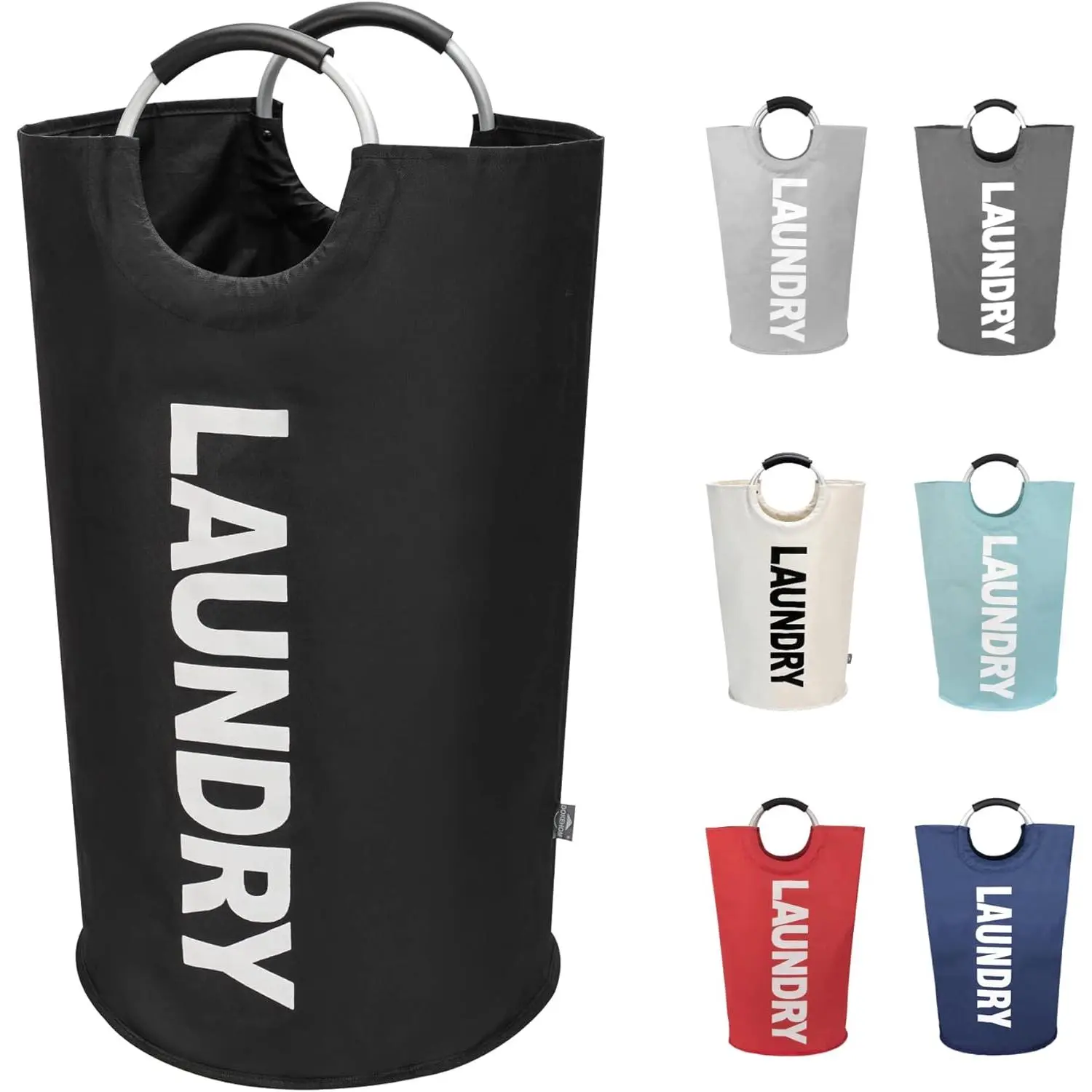 90L Large Laundry Basket, Collapsible Clothes Hamper, Black |   Freestanding tall washing bin & foldable laundry bag. High-capacity clothes basket with durable sturdy handles