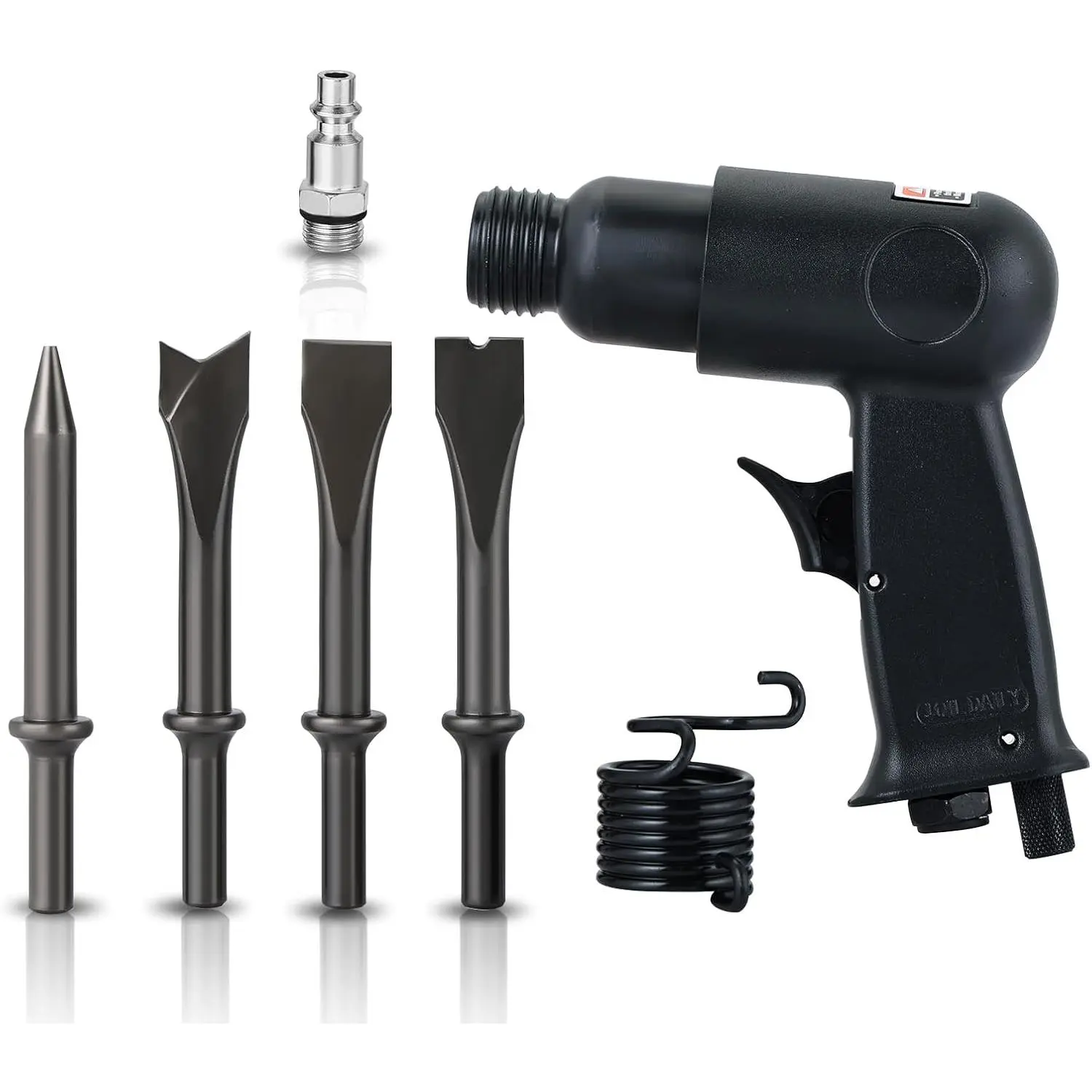 150mm Air Hammer Kit, 4500 BPM Pneumatic Hammer with 4- Air Chisel & Scraper Set, Heavy Duty Air Shovel Tool for Auto Repair, Metalworking, , Rust Removal (Black)