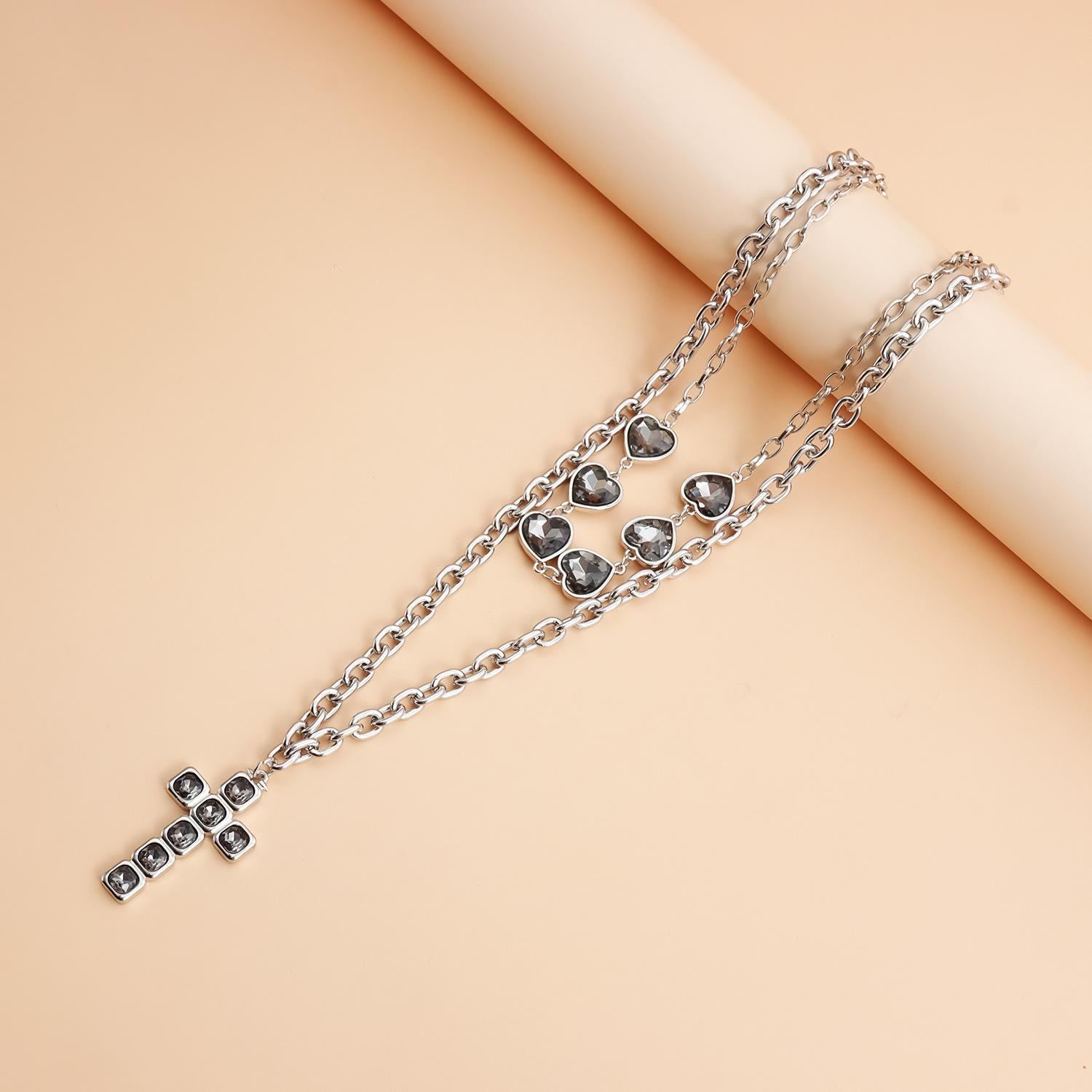 Layered Cross Necklaces for Women Silver Chunky Chain Black Heart Choker Pendant Punk Party Concert Everyday Streetwear Trendy Jewelry Gifts