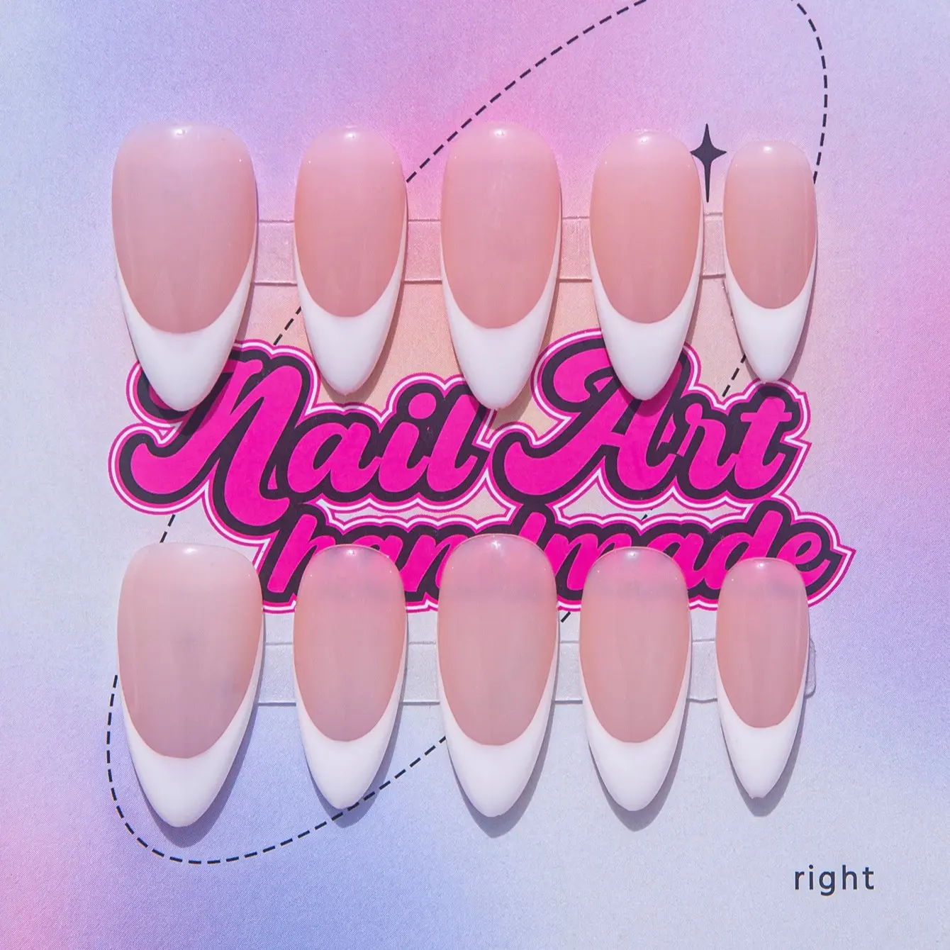 Y2K Style Almond Nail Set, Handmade Wearable Nails, 4 Sizes XS S M L, French Design, French Tips Nails, Perfect Gift for Girls