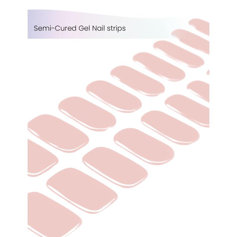Clean Girl Semi Cured Gel Nail Strips 20+6 Individual Trial Strips | Jelly Milk Tea Nude | Includes 6 Extra Strips to Try | 5-Min UV Cure | OAUEE