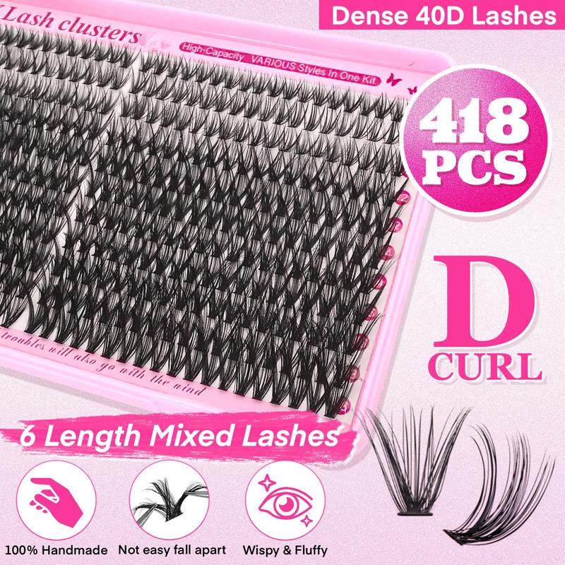Individual False Eyelashes Kit, 1 Box Mixed Length D Curl with Lash Bond and Seal, Remover & Tweezers, Natural, Dense, Fluffy Eye Makeup Accessories, False Eyelashes Extensions for Women