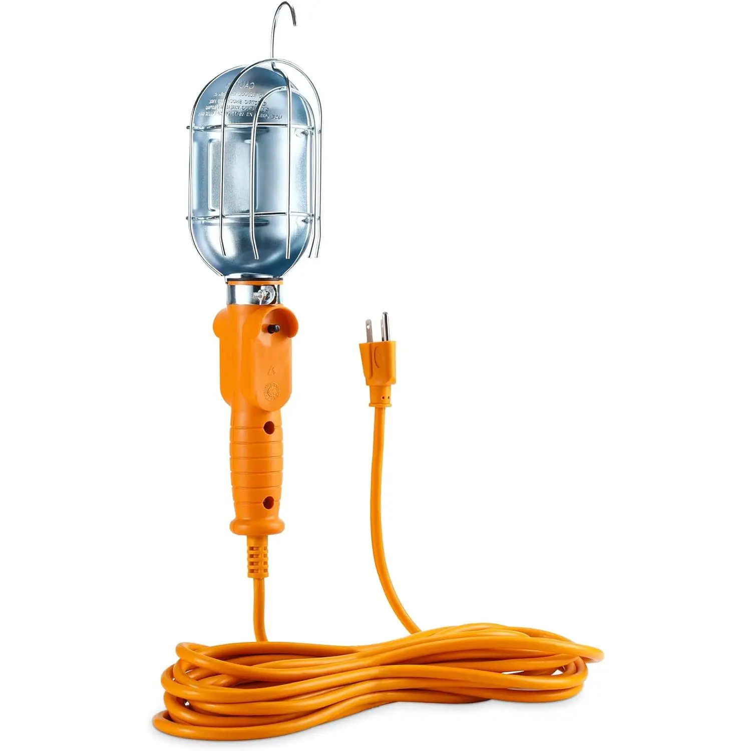 25ft LED Drop Work Light with 16 AWG Extension Cord, Outlet, Magnetic Base, Built-in Handle - 1200 Lumen Orange Automotive Car Repair Inspection Tool for Garage, Workshop, Indoor, Outdoor, Pole, Ceiling