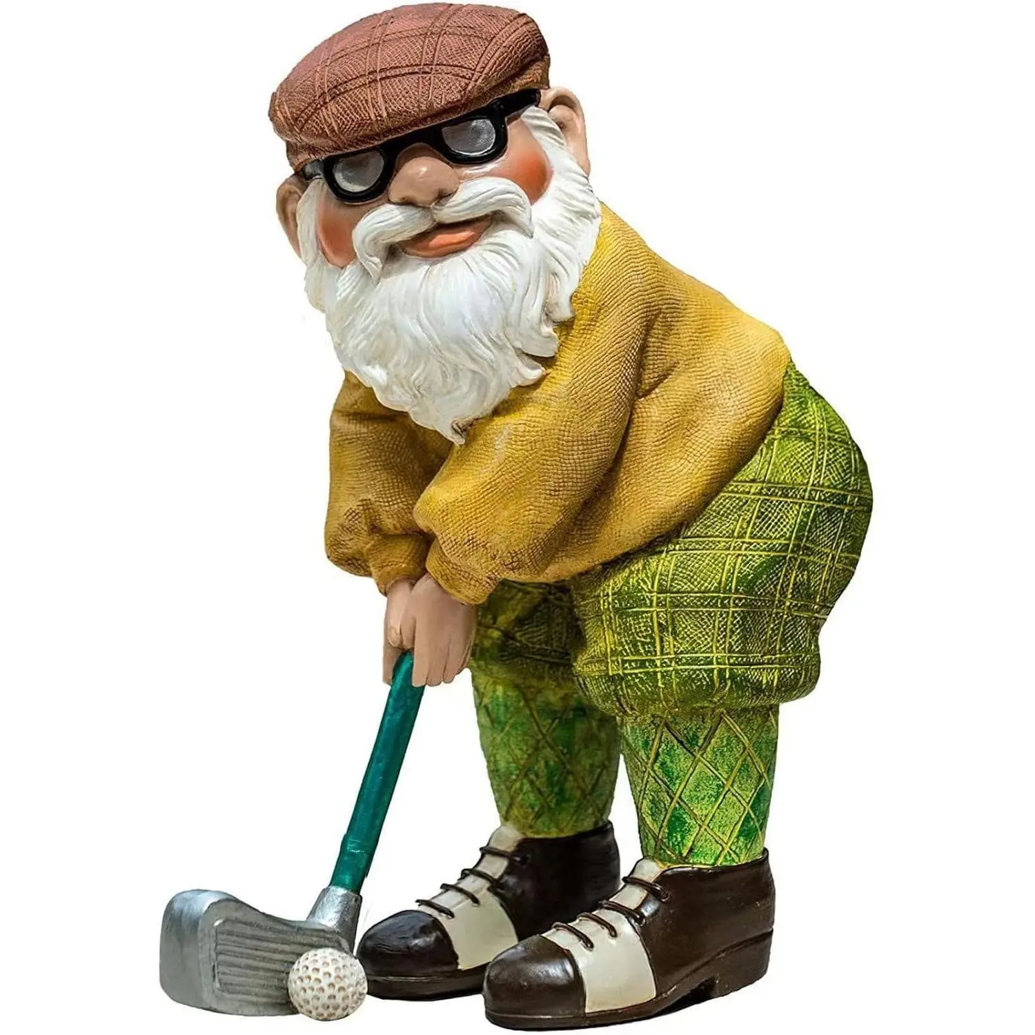 Small Garden Golfing Gnome Figurine - Decorative Dwarf Sculpture for Patio, Flower Bed Figurine & Patio Decor