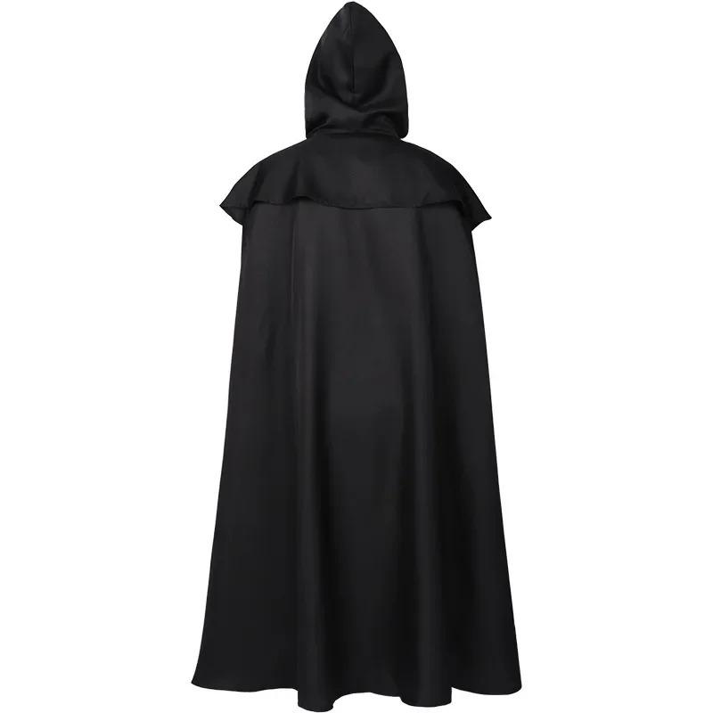 Medieval Vintage Hooded Loose Black Cloak Coats Windproof Trench Chic Winter Long Cape Poncho Mens Monk Cosplay Menswear Clothes