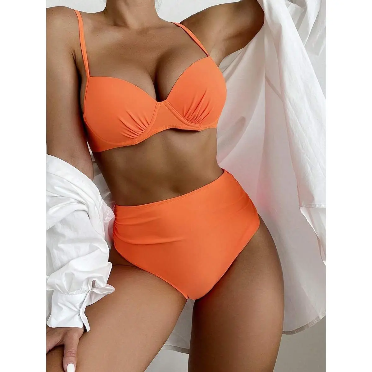 Women Beach Solid Push Up Underwire Bikini Set Bathing Suit